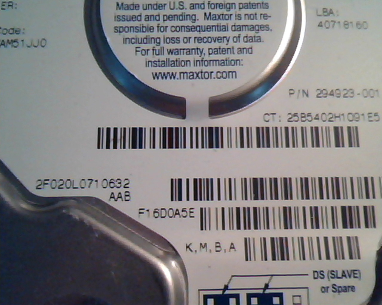 Hard Disk Drive IDE Maxtor Fireball 3 294923-001 E-H011-02-3056 20GB 40718160 - image 3