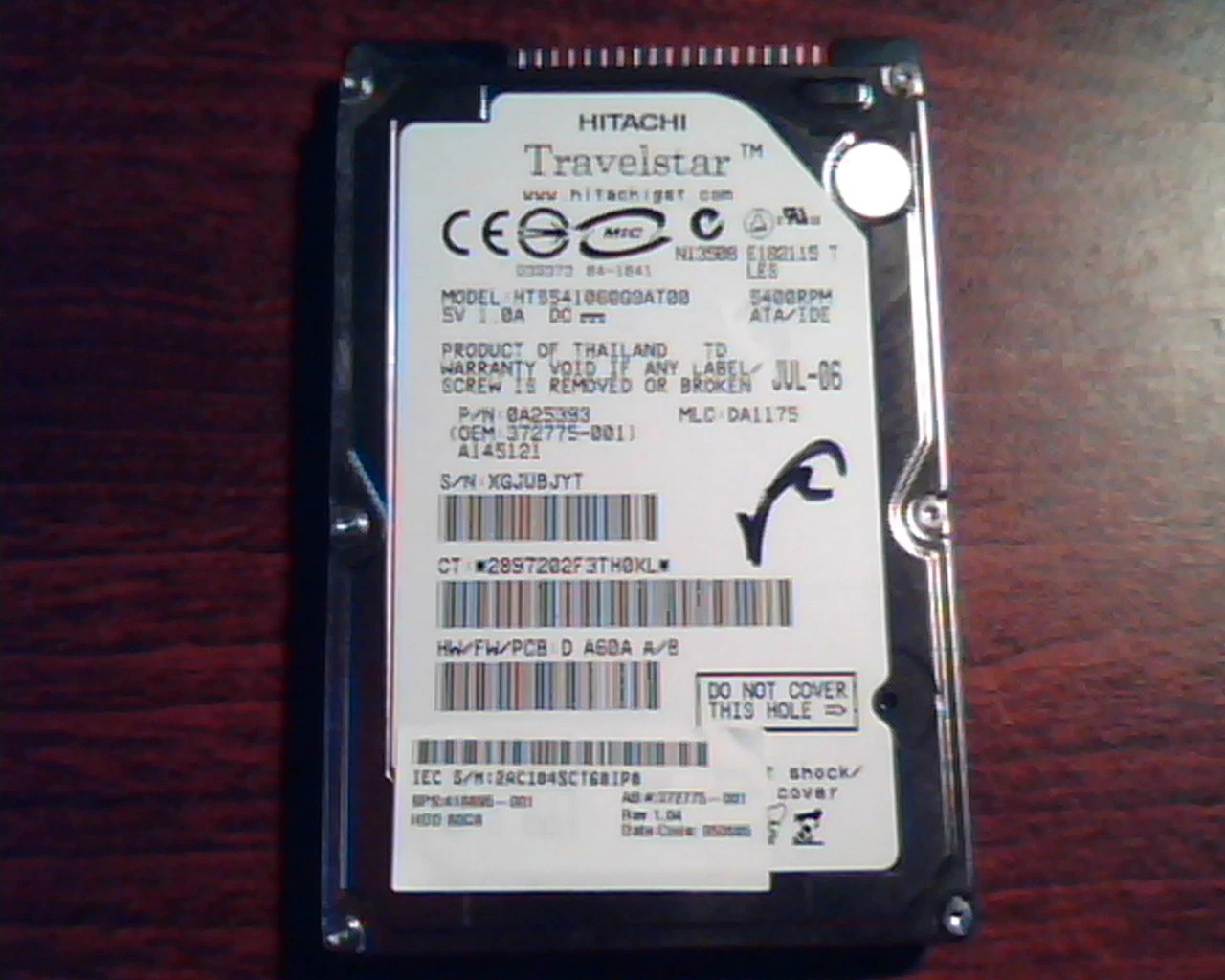 2.5 Hard Drive Hitachi Travelstar HTS541060G9AT00 0A25393 IDE DA1175 60GB✅TESTED