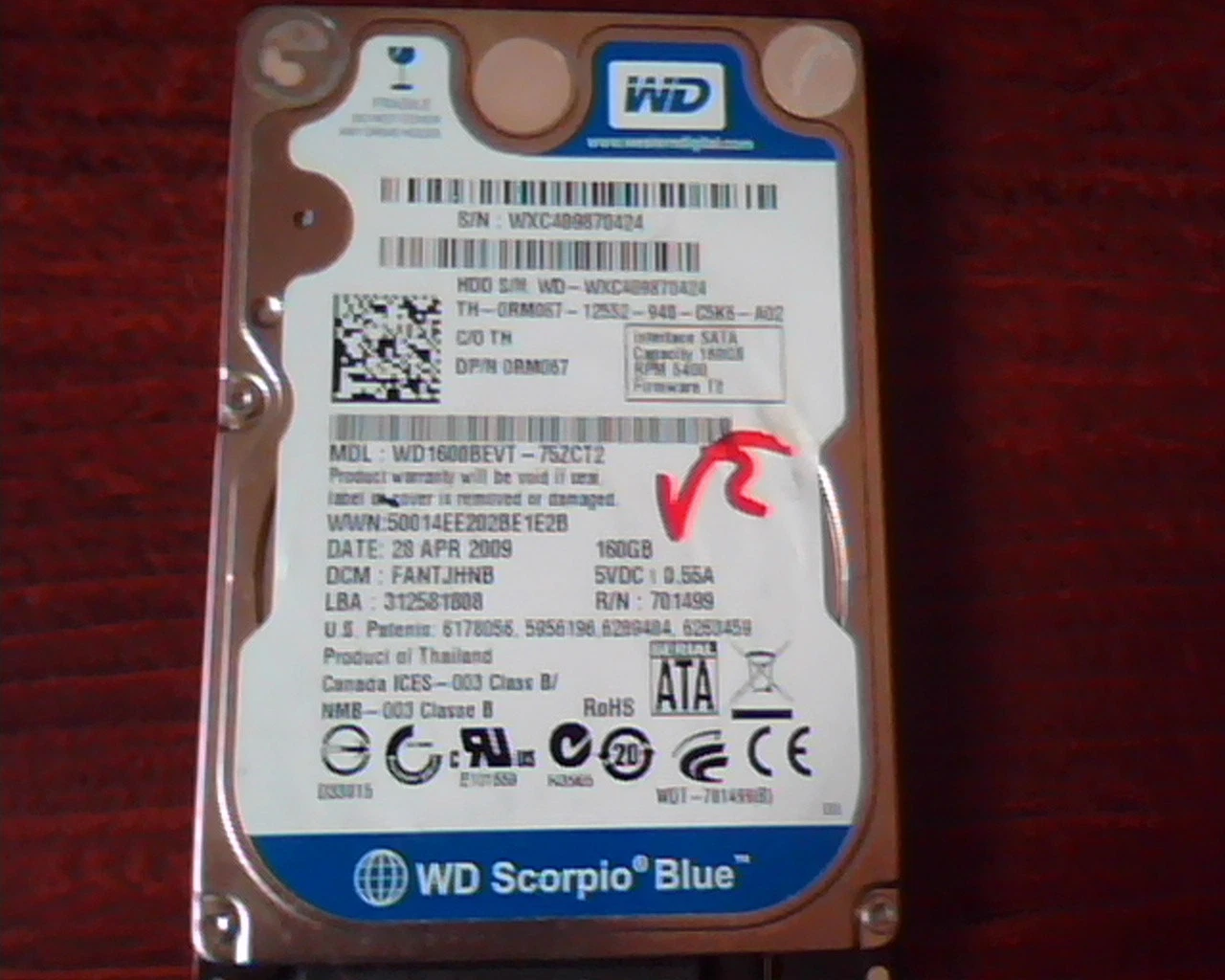 2.5 Hard Drive WD Scorpio Blue WD1600BEVT-75ZCT2 FANTJHNB 160GB SATA ✅TESTED