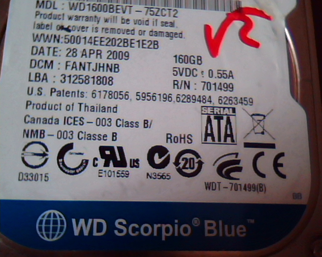 2.5 Hard Drive WD Scorpio Blue WD1600BEVT-75ZCT2 FANTJHNB 160GB SATA ✅TESTED - image 3