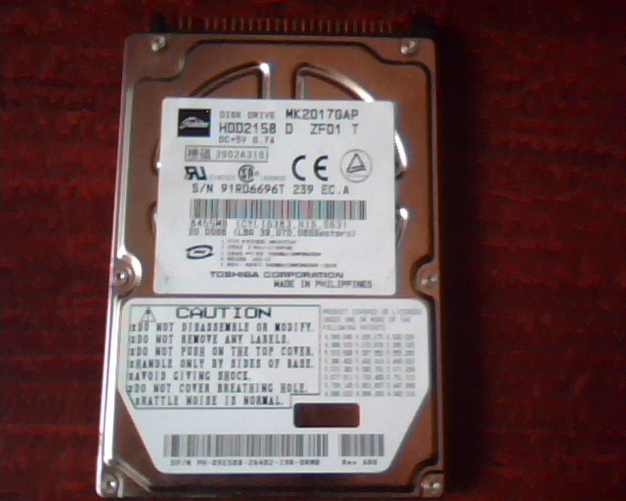 2.5 Hard Disk Drive Toshiba HDD2158 MK2017GAP D ZF01 20GB