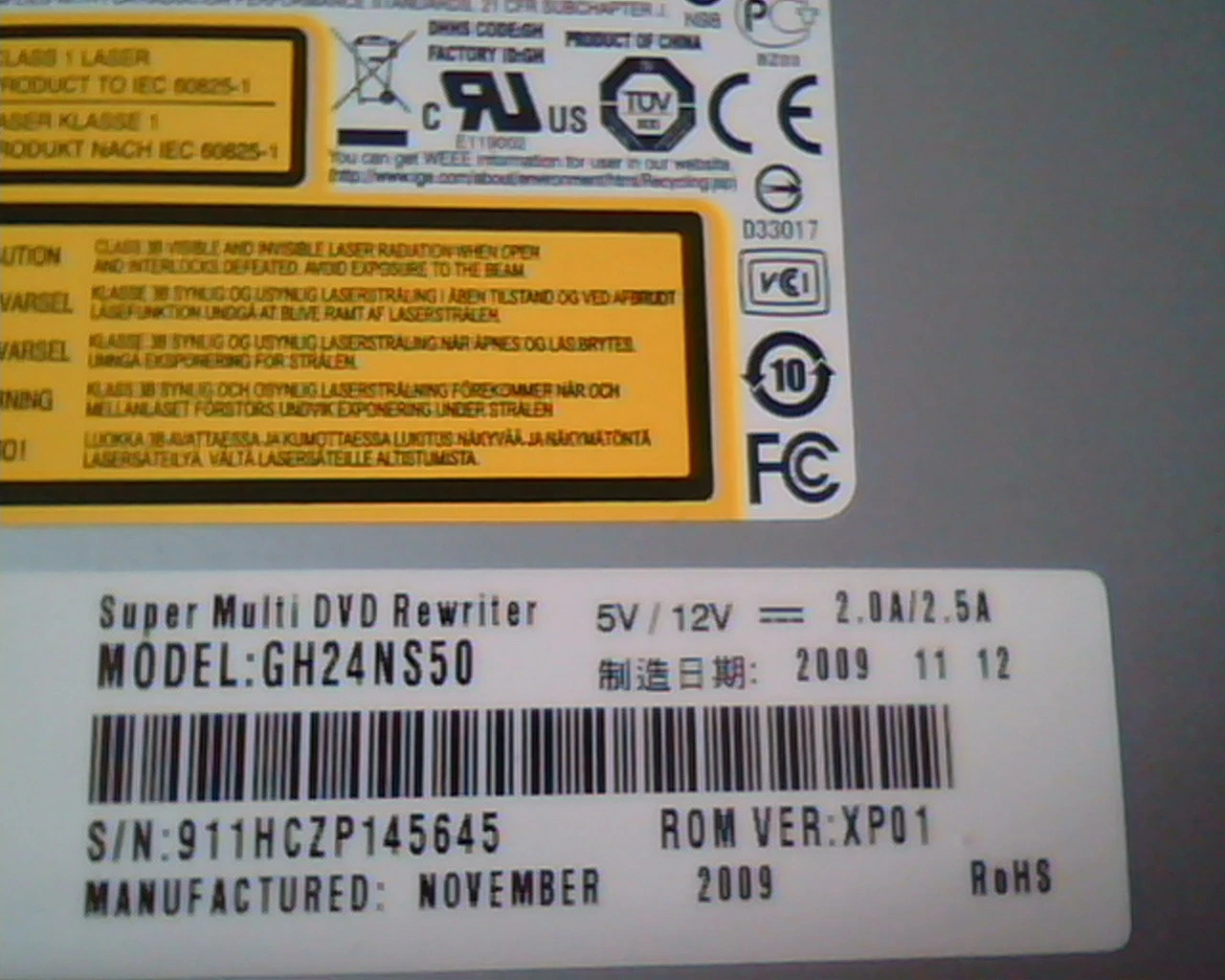 LG Super Multi DVD Rewriter GH24NS50 XP01 RoHS Nov2009 SATA - image 3