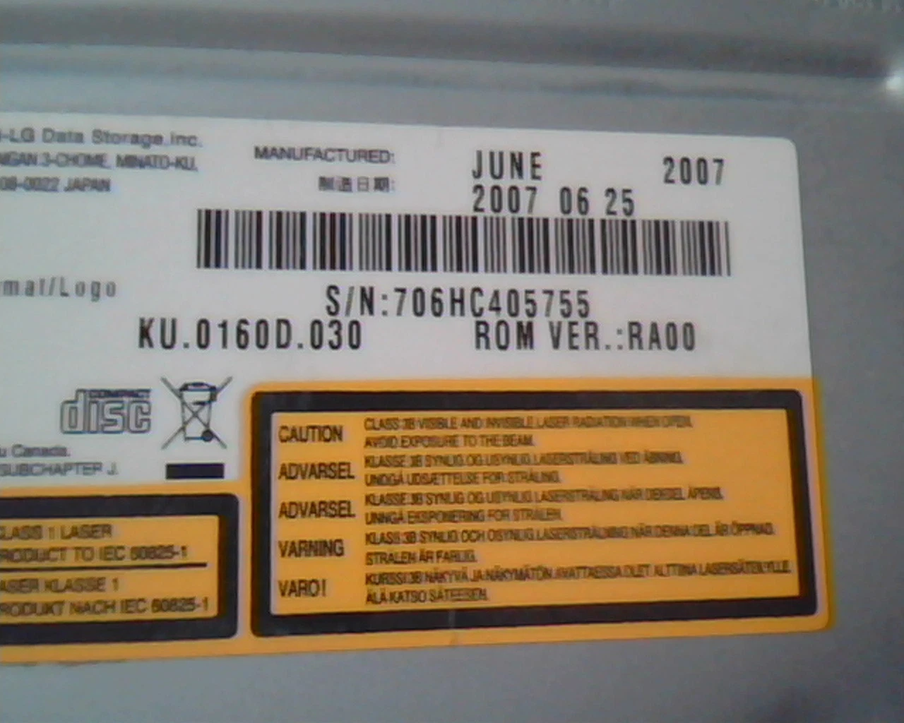 Hitachi-LG DVD Rewriter GSA-H41N June2007 RA00 LGE-DMGSA-H43A UltraSpeed - image 4