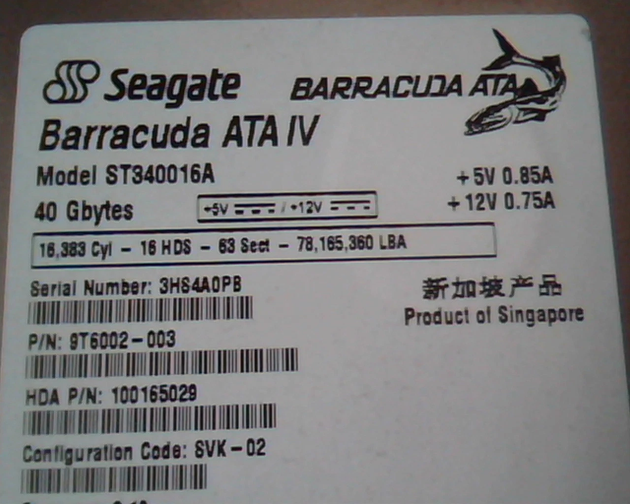 Hard Drive Disk IDE Seagate Barracuda ATA IV ST340016A 40GB 9T6002-003 100165029 - image 2