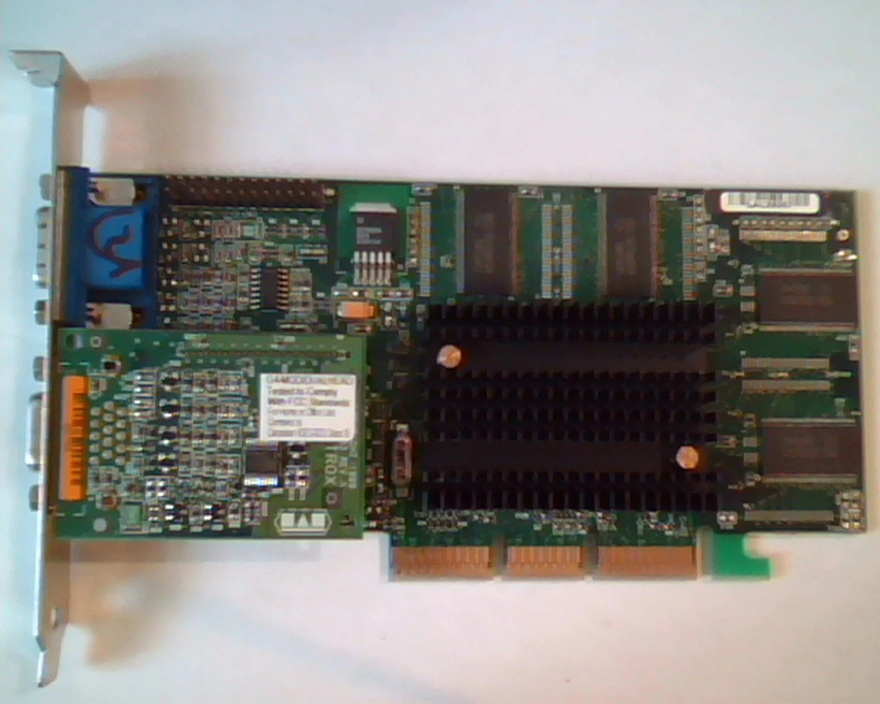 AGP card Matrox 846-0201 Rev A MGI G4+M4A32DG Rev 205 MT02910 Dual VGA