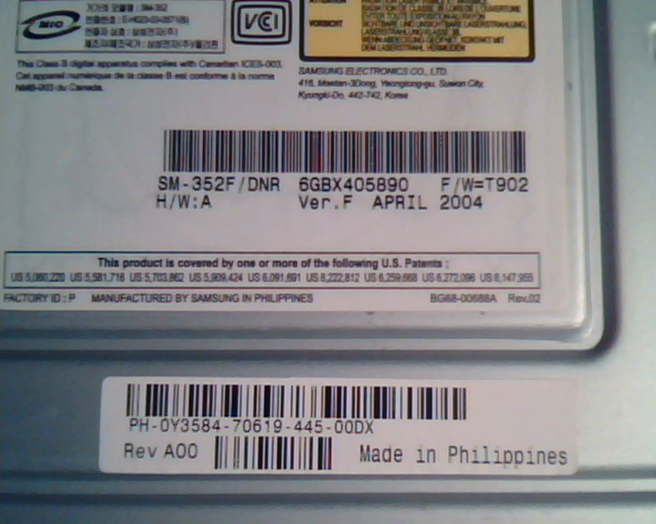 Samsung CD-RW DVD Drive SM-352 April2004 Ver F SM-352F/DNR A00 A3LSM352 - image 3