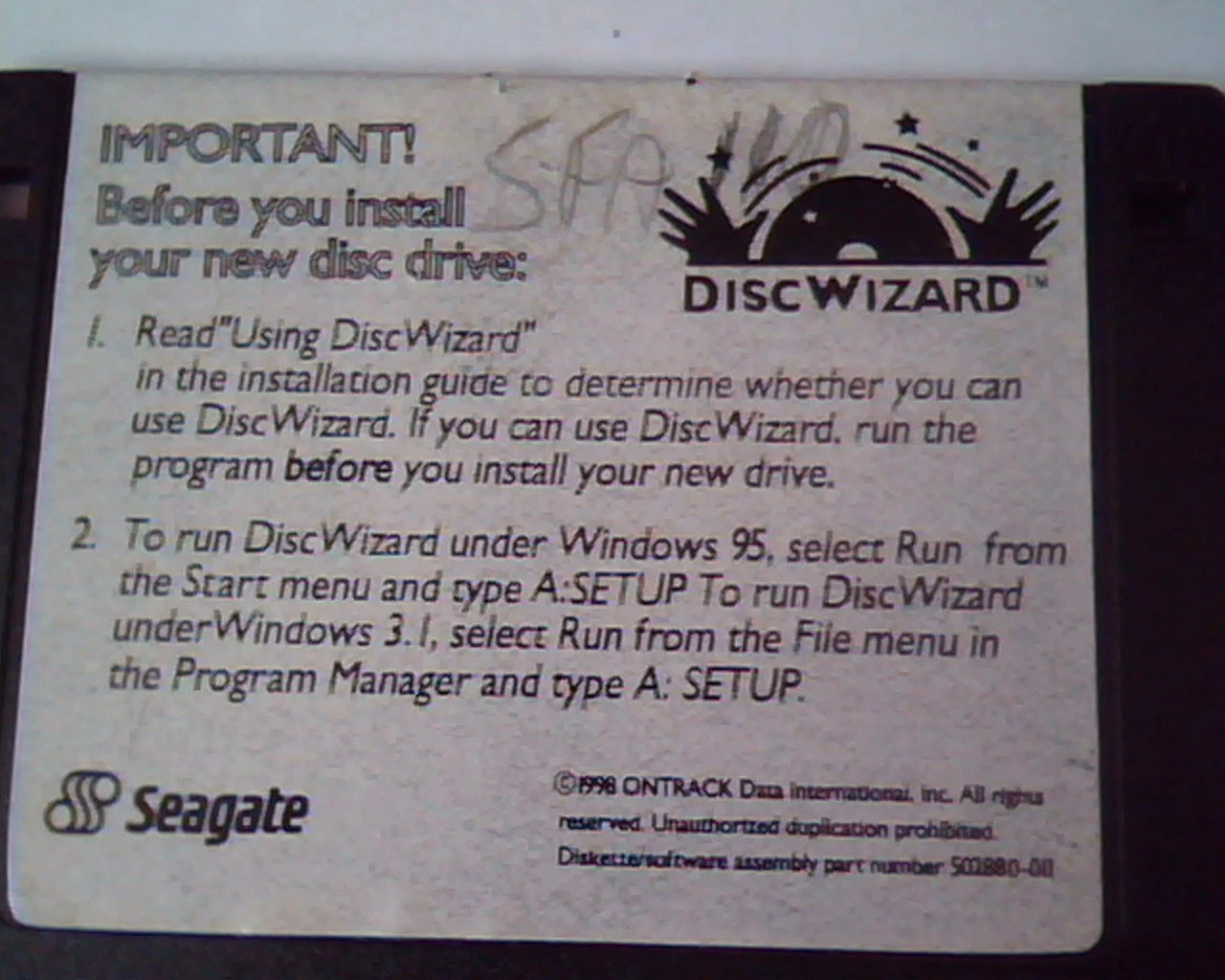 Floppy Disk DiscWizard Seagate Ontrack 1998 502880-011 diskette - image 2