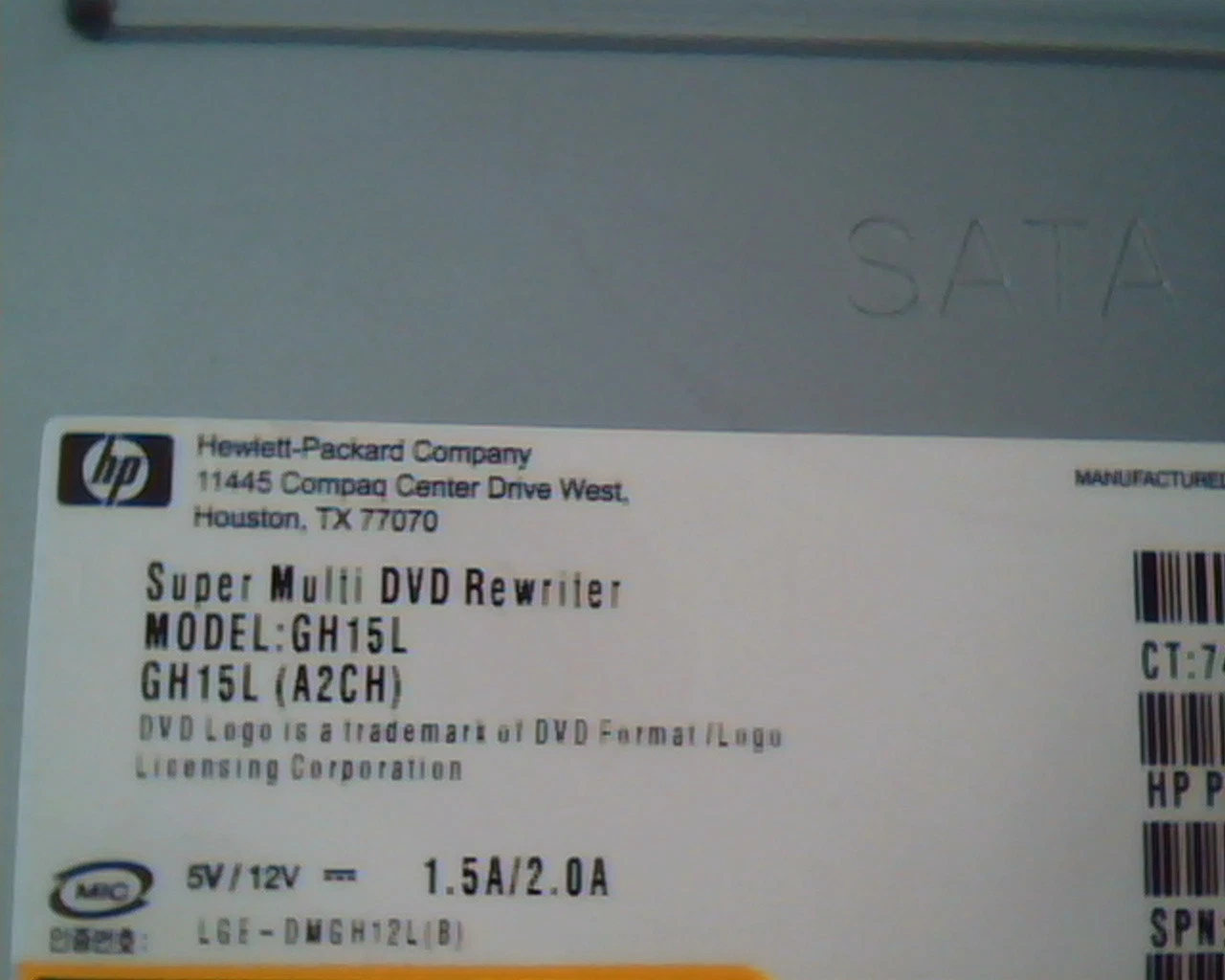 HP Super Multi DVD Rewriter GH15L A2CH July 2008 410125-501 SATA DVDRW Drive - image 2
