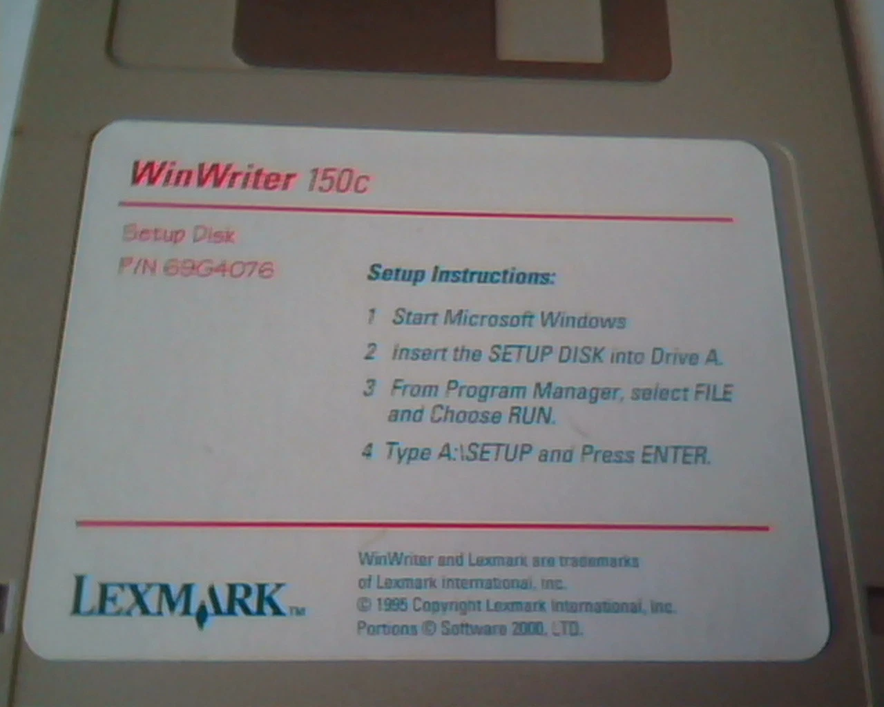 Floppy Disk Lexmark WinWriter 150c Setup Disk 69G4076 - image 2