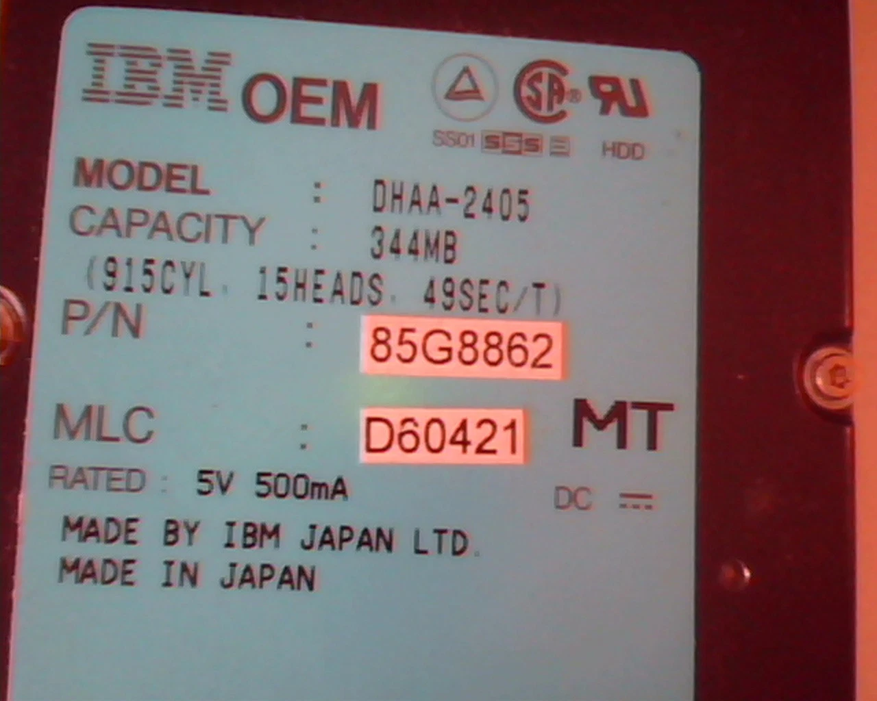 2.5 Hard Disk Drive IBM OEM DHAA-2405 344MB 85G8862 D60421 - image 2