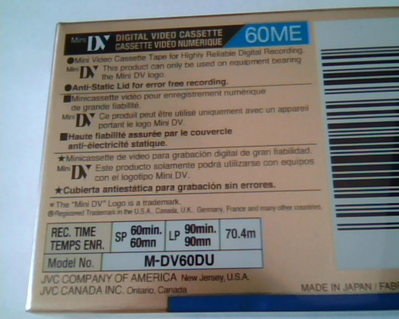 Digital Cartridge Video JVC DVC Mini DV DVM60ME 90 min - SET of 4 BRAND NEW - image 3