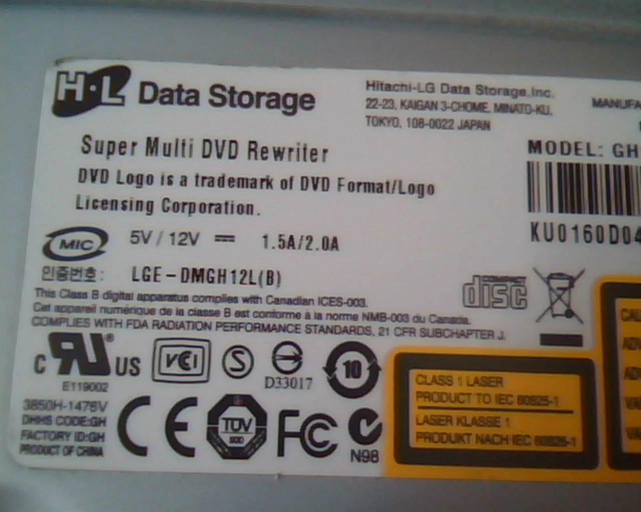 HL Super Multi DVD Rewriter GH15F June 2008 EG00 Labelflash recorder RW drive - image 2