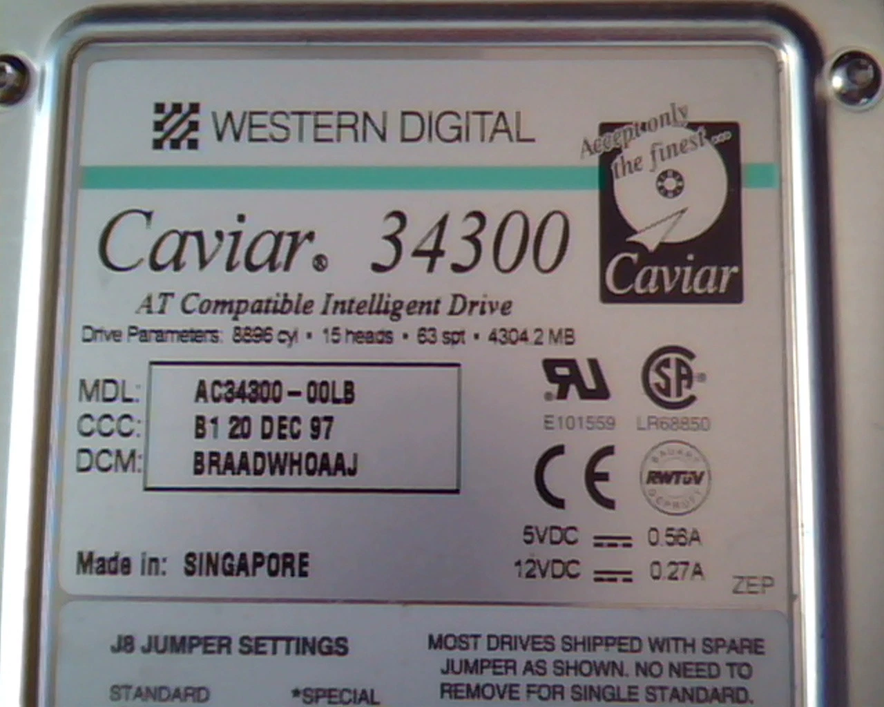 Hard Drive Disk IDE Western Digital Caviar 34300 AC34300-00LB BRAADWHOAAJ WD - image 2
