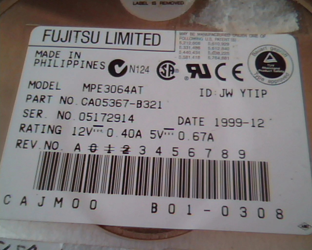 Hard Drive Disk IDE Fujitsu Limited MPE3064AT CA05367-B321 1999-12 B01-0308 YTIP - image 2