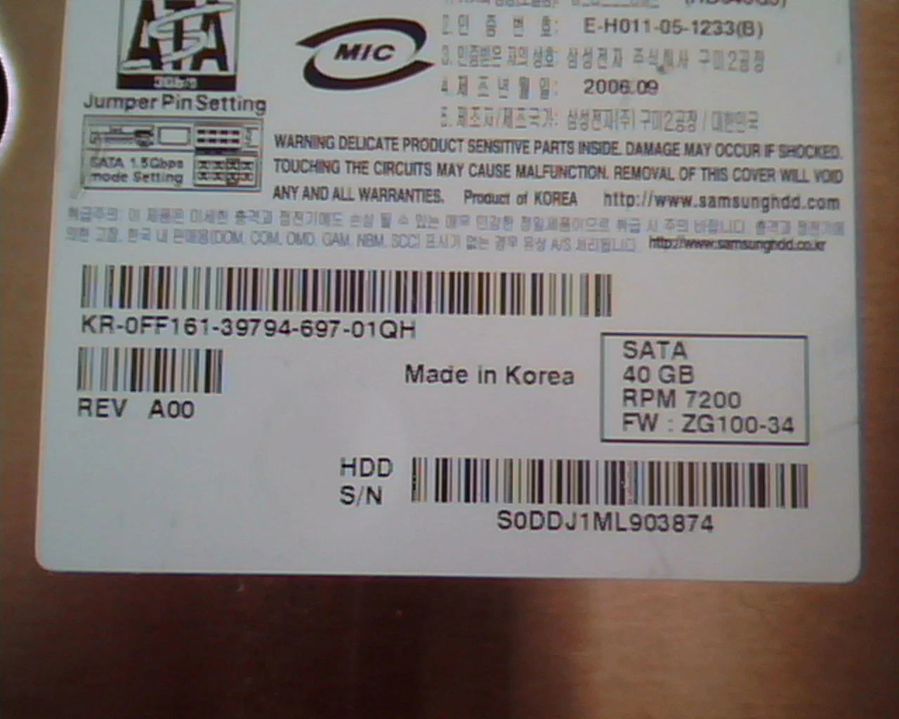 Hard Drive Disk SATA Samsung HD040GJ/P Rev A Spinpoint 40GB ZG100-34 P80SD - image 4