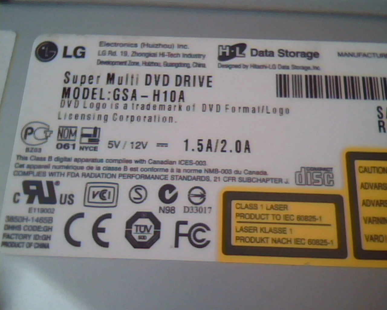 LG Super Multi DVD Drive GSA-H10A JL02 February 2006 HL Rewritable Super - image 2