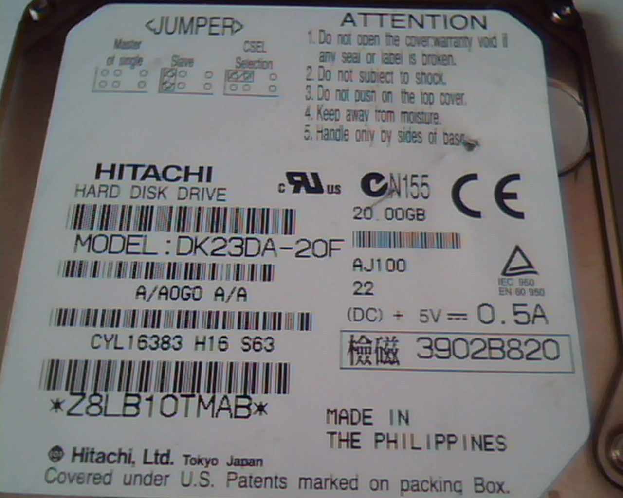 2.5 Hard Disk Drive Hitachi DK23DA-20F 20GB A00 05K809 AJ100 E-H011-01-3698 - image 2