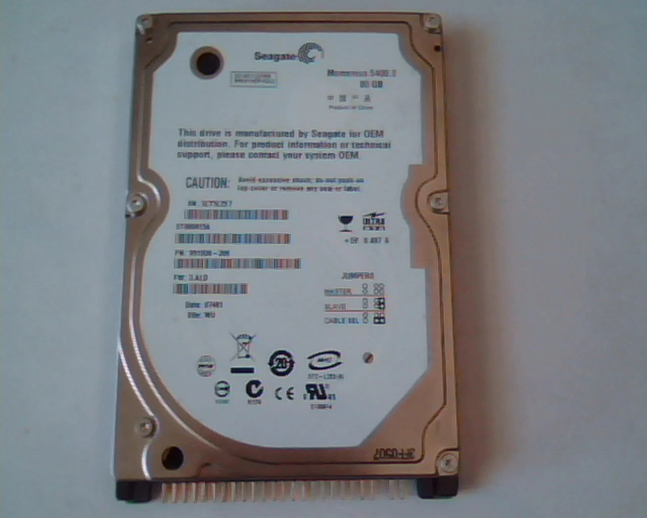 2.5 Hard Disk Drive Seagate Momentus 5400.3 80GB ST980815A 9S1038-308 Ultra ATA