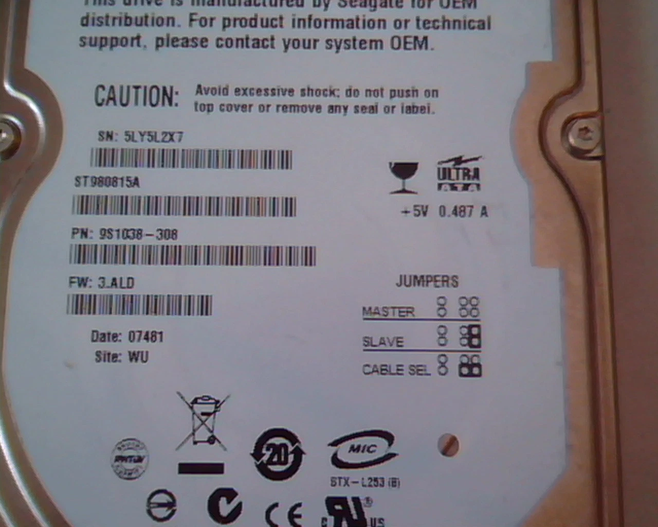 2.5 Hard Disk Drive Seagate Momentus 5400.3 80GB ST980815A 9S1038-308 Ultra ATA - image 3