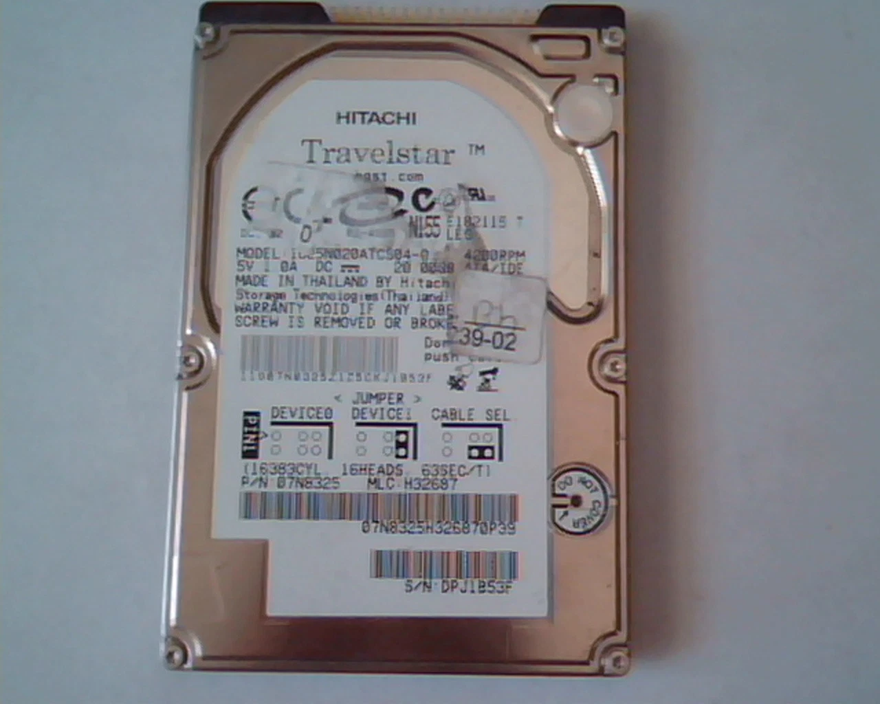 2.5 Hard Disk Drive Hitachi Travelstar IC25N020ATCS04-0 20GB IDE E182115 T