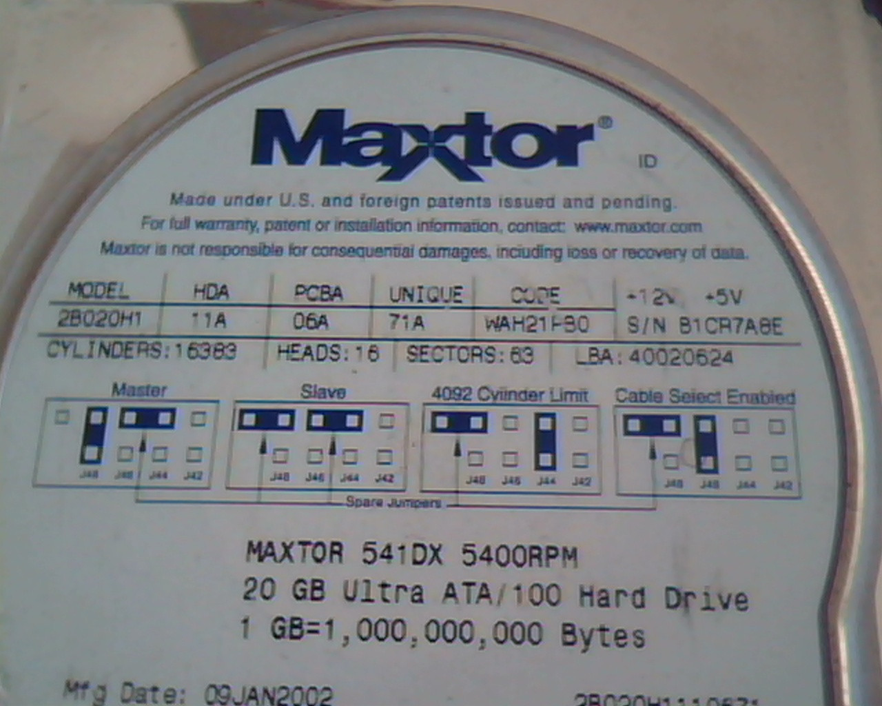 Hard Drive Disk IDE Maxtor 2B020H1 11A 06A 71A WAH21PB0 40020624 541DX 20GB - image 2
