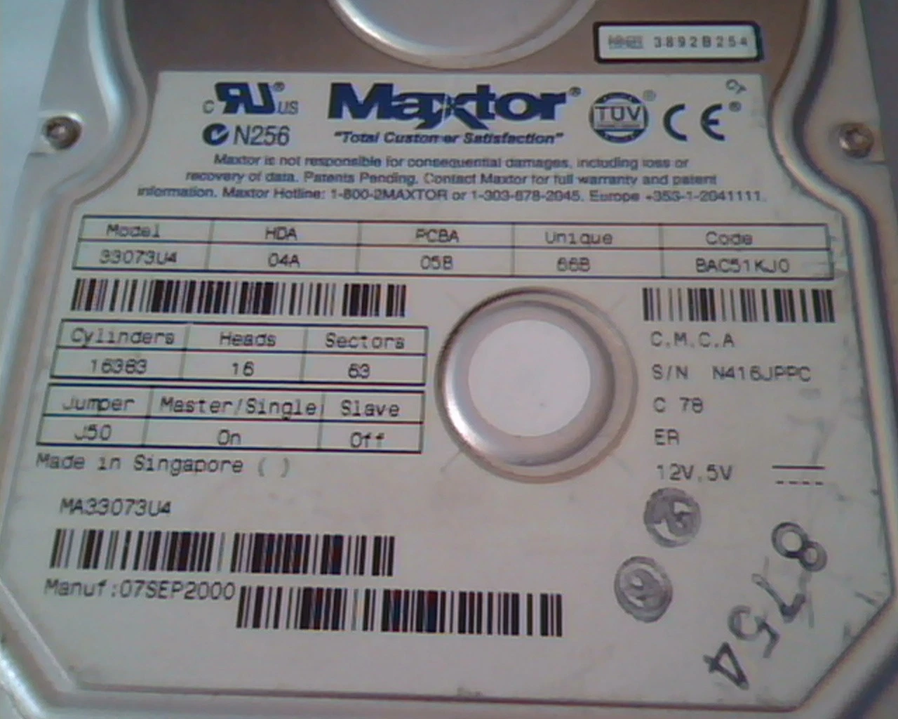 Hard Drive Disk IDE Maxtor 33073U4 04A 05B 66B BAC51KJ0 MA33073U4 - image 2