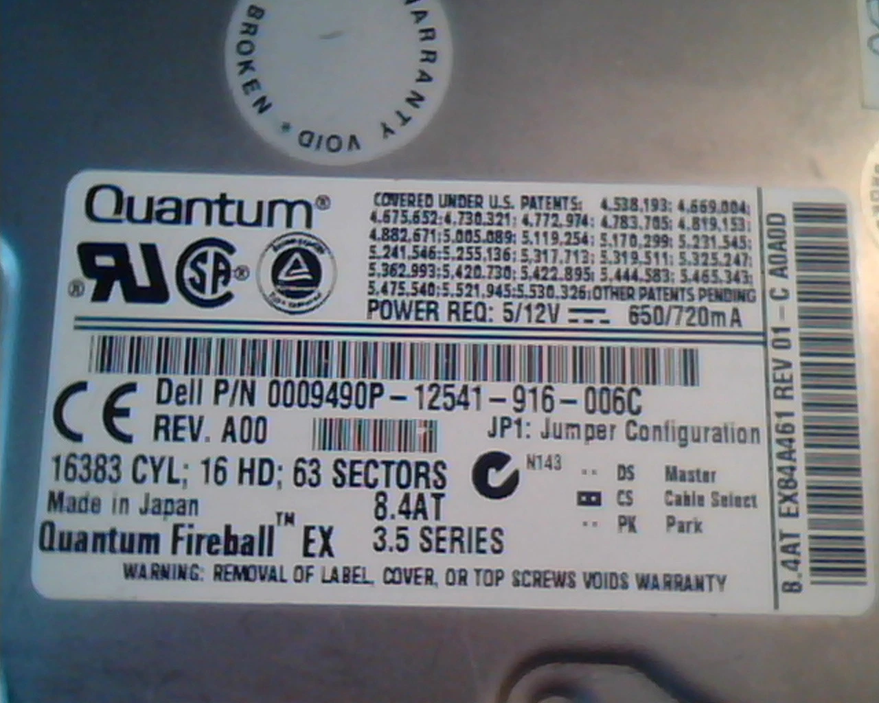 Hard Drive Disk Quantum Fireball EX 0009490P-12541-916-006C EX84A461 01-C 8.4AT - image 2