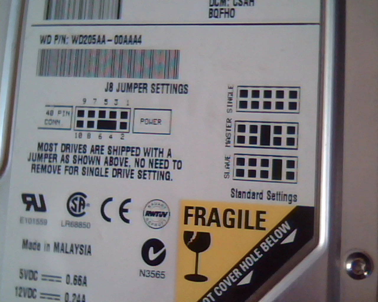 Hard Drive Disk IDE Western Digital Caviar 205AA WD205AA-00AAA4 CSAH 4079088 - image 3