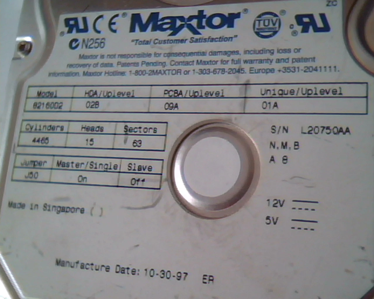 Hard Drive Disk IDE Maxtor 82160D2 02B 09A 01A N,M,B 10-30-97 - image 2