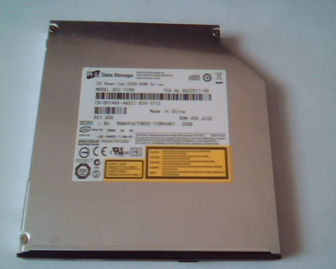 HP Data Storage CD Rewriter DVD-ROM Drive GCC-T10N Feb2008 0622571-00 A102 A00 - image 2