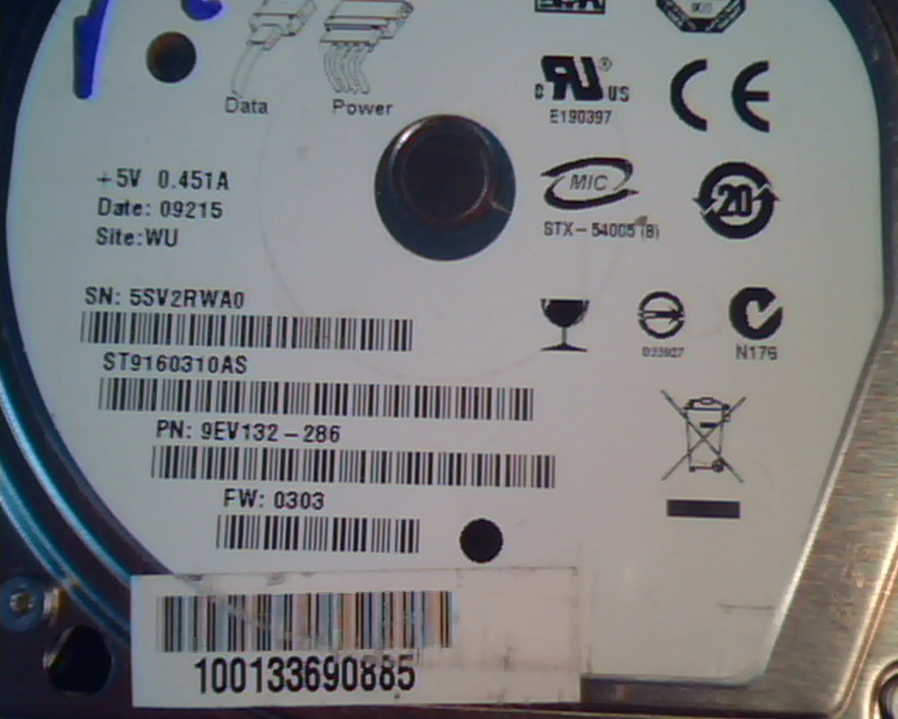 2.5 Hard Disk Drive Seagate Momentus 5400.5 160GB ST9160310AS 9EV132-286 0303 - image 3
