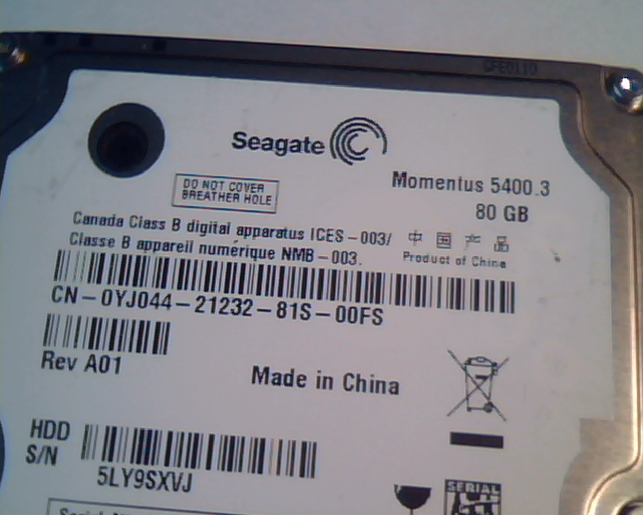 2.5 Hard Disk Drive Seagate Momentus 5400.3 80GB ST980811AS 9S1132-031 3.CDE - image 2