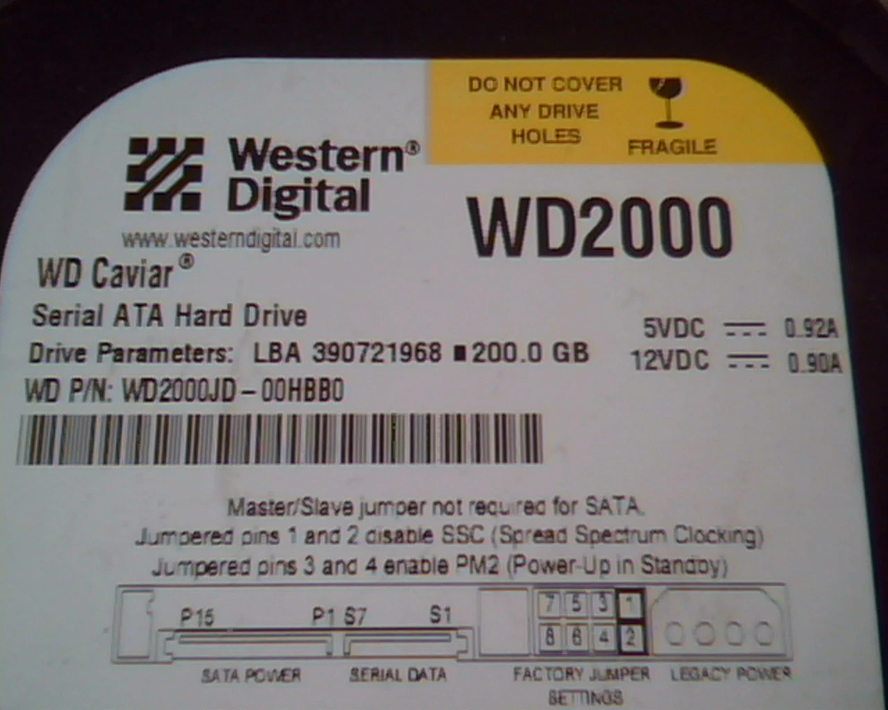 Hard Drive Disk SATA Western Digital WD2000JD-00HBB0 200GB HSBHCTJAA Caviar - image 2