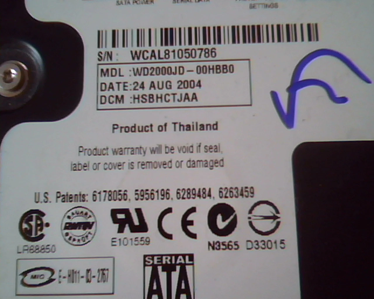 Hard Drive Disk SATA Western Digital WD2000JD-00HBB0 200GB HSBHCTJAA Caviar - image 3