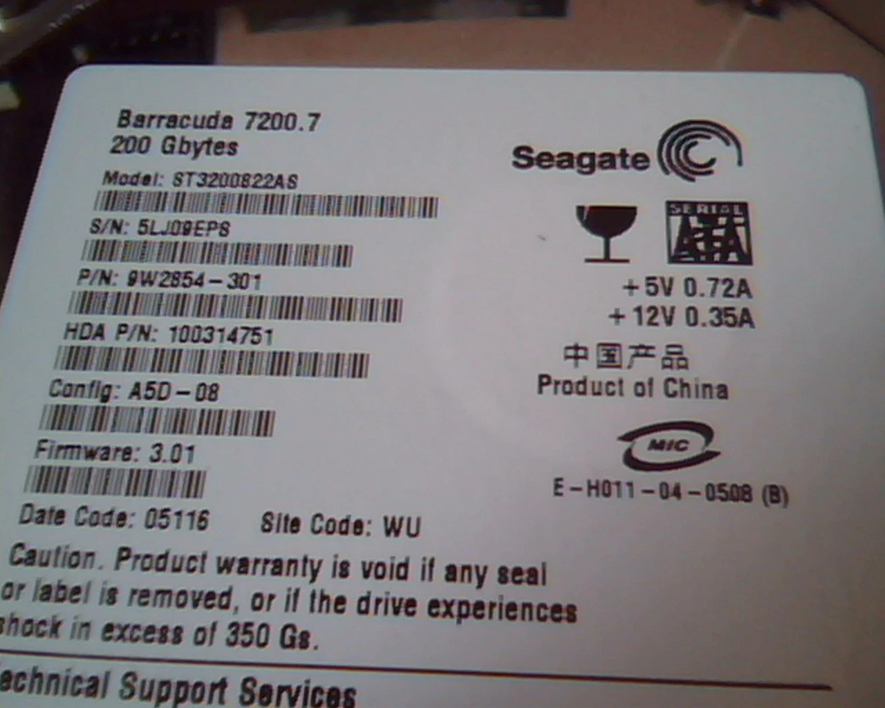 Hard Drive Disk SATA Seagate Barracuda 7200.7 ST3200822AS 9W2854-301 100314751 - image 2