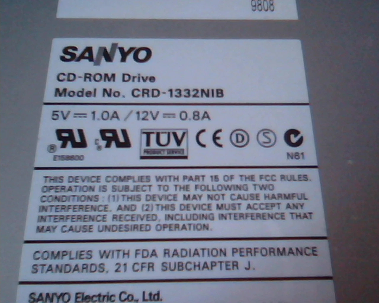 CD-ROM Drive CRD-1332NIB 10L6041 02K3414 14X-32X IDE Sanyo AUG1998 1.03a - image 2