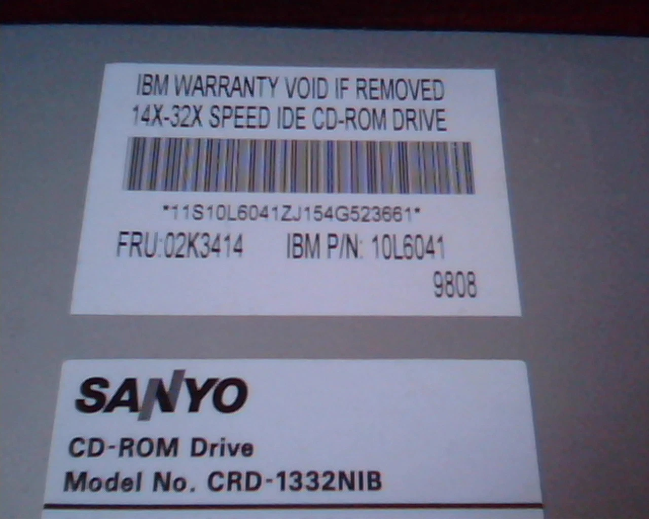 CD-ROM Drive CRD-1332NIB 10L6041 02K3414 14X-32X IDE Sanyo AUG1998 1.03a - image 3