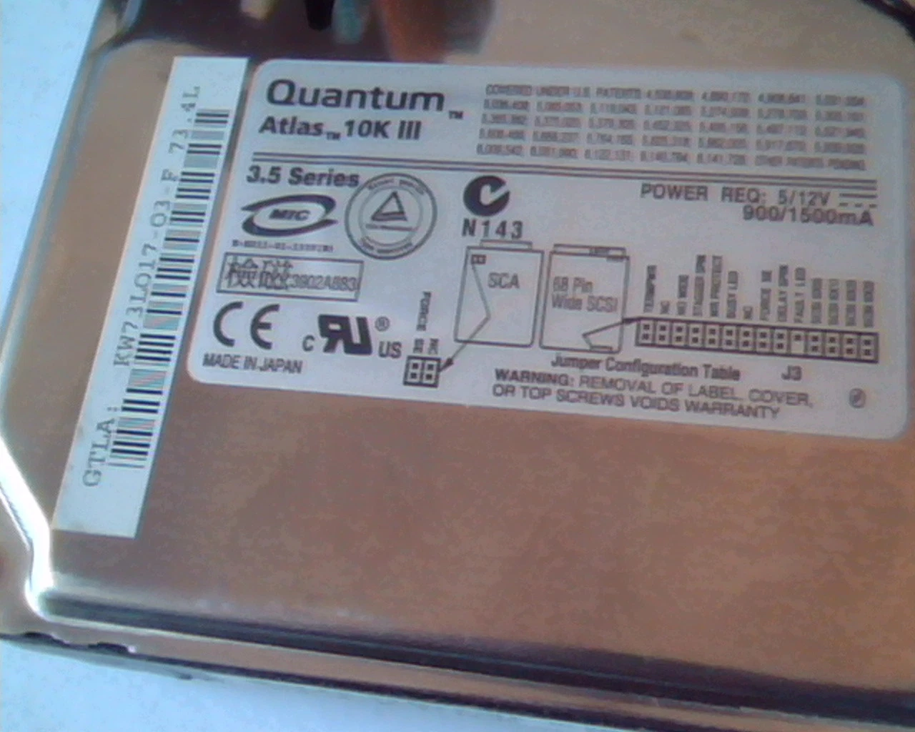 Hard Disk Drive SCSI Quantum Atlas 10K III KW73L017-03-F 73.4L Ultra160/LVD/SE - image 2