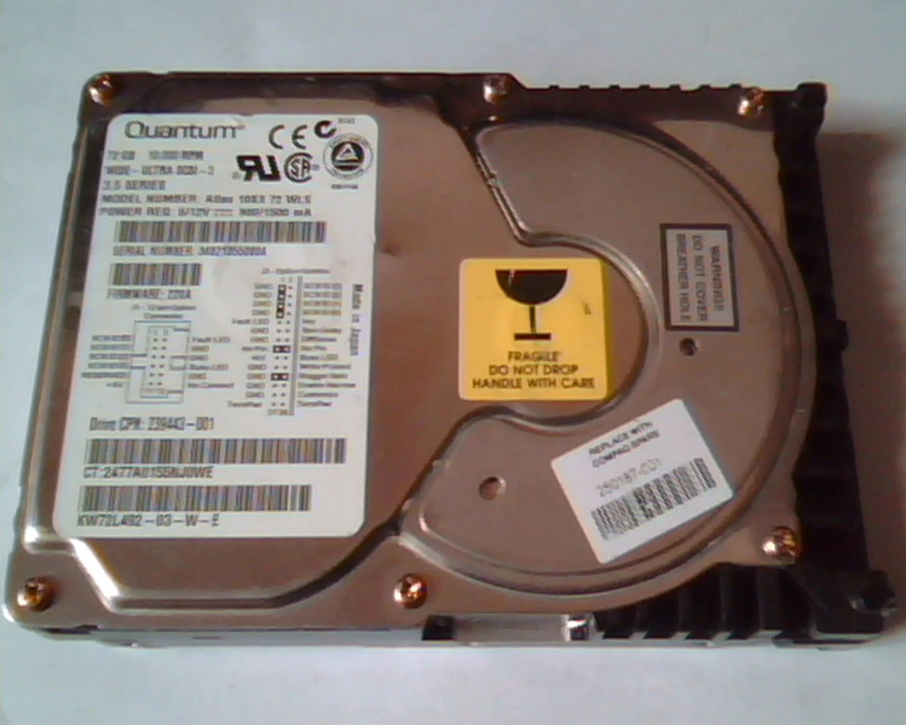 Hard Drive SCSI Quantum Atlas 10K3 72 WLS 220A 239443-001 72GB KW72L492-03-W-E