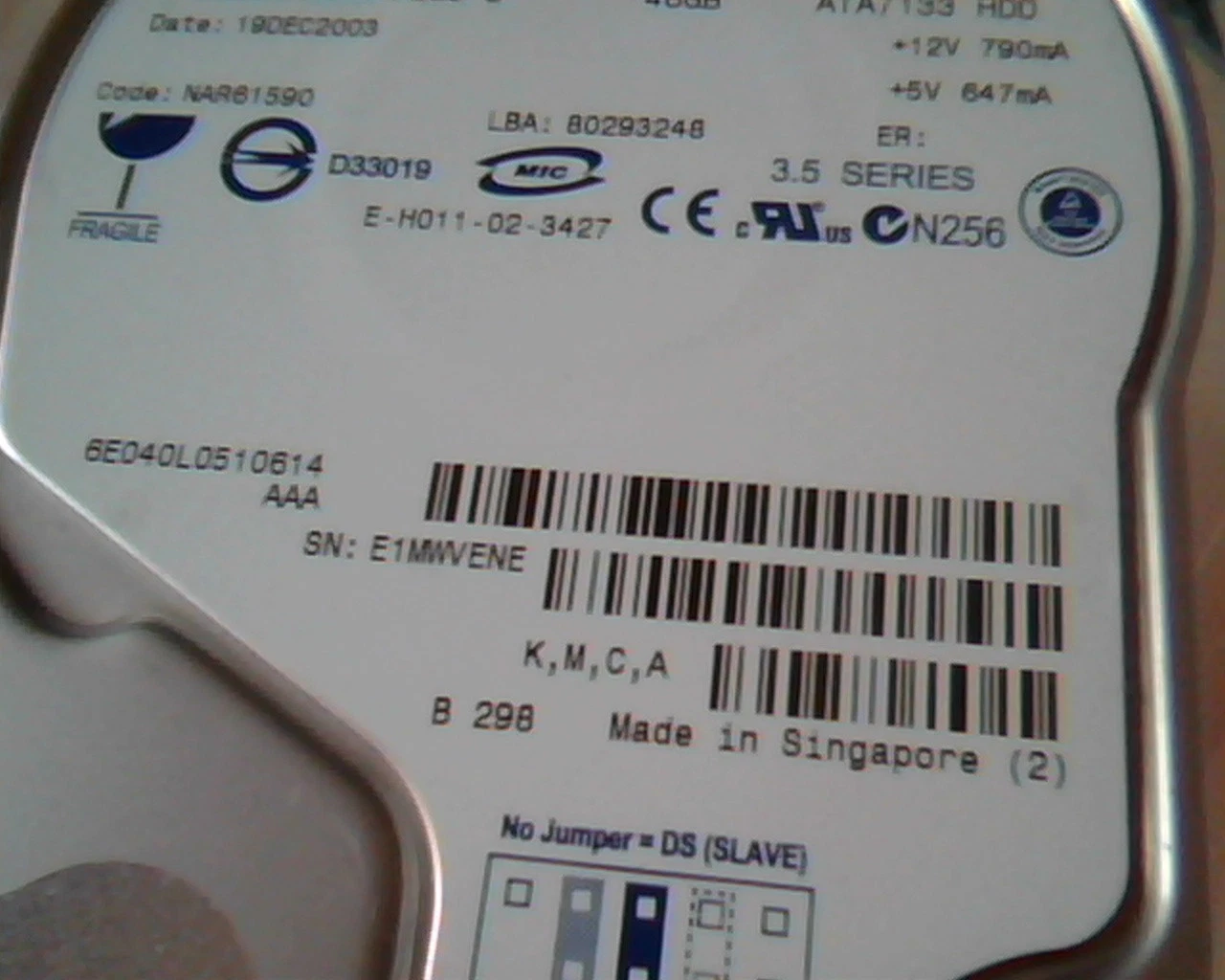 Hard Drive Disk IDE DiamondMax Plus 8 40GB 80293248 NAR61590 19DEC2003 K,M,C,A - image 3