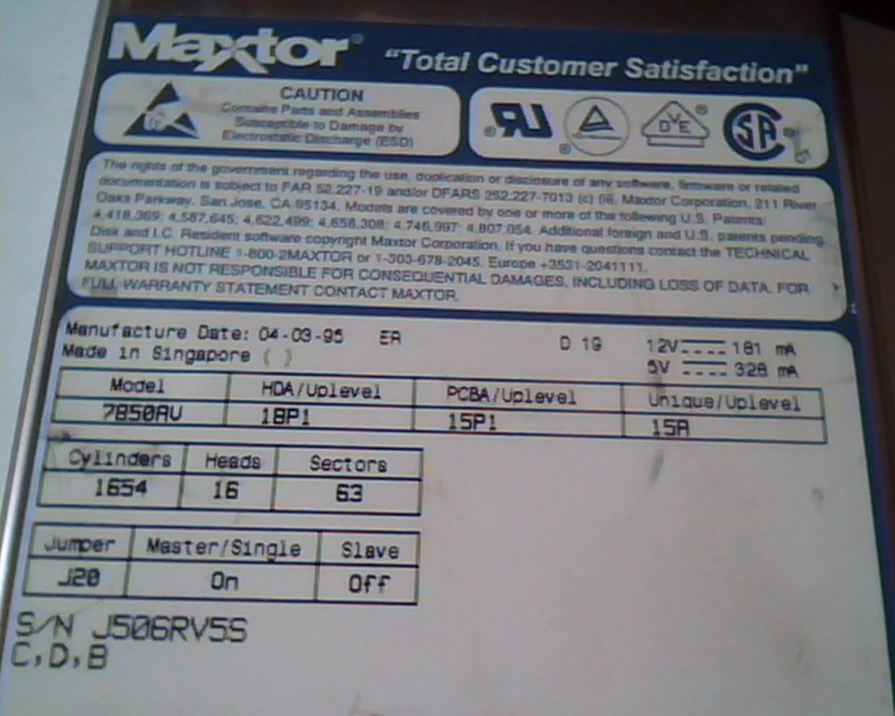 Hard Drive Disk IDE Maxtor 7850AV 18P1 15P1 15A C,D,B - image 2