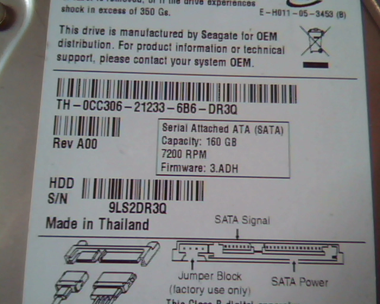 Hard Drive Disk SATA Seagate Barracuda 7200.9 ST3160812AS 9BD132-033 3.ADH TK - image 3