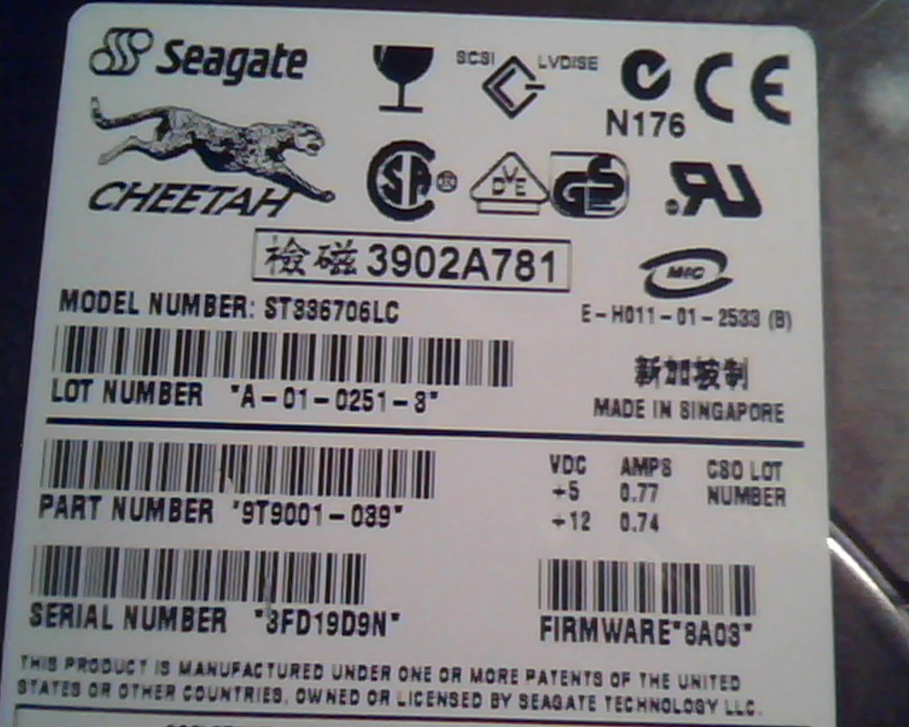 Hard Drive SCSI Seagate Cheetah ST336706LC A-01-0251-3 8A03 03F757 A01 - image 2