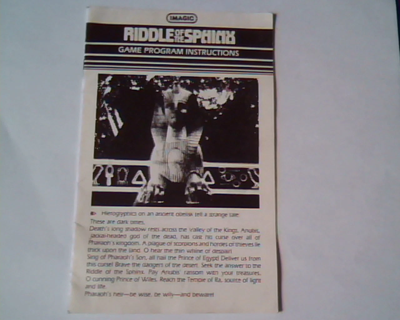 Manual Guide Imagic Riddle of the Sphinx Game Program Instructions