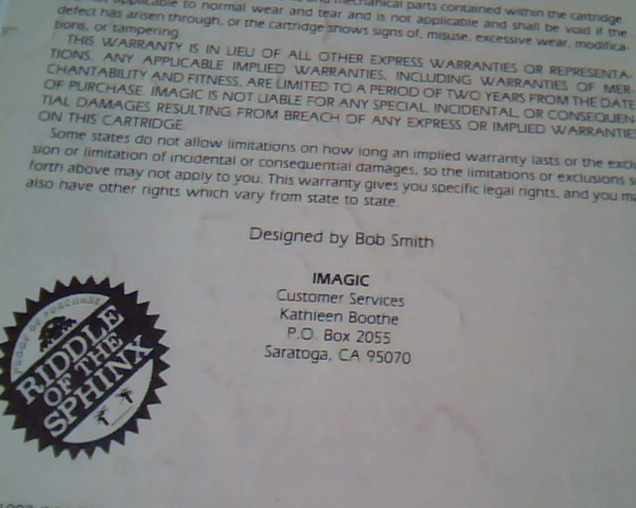 Manual Guide Imagic Riddle of the Sphinx Game Program Instructions - image 3