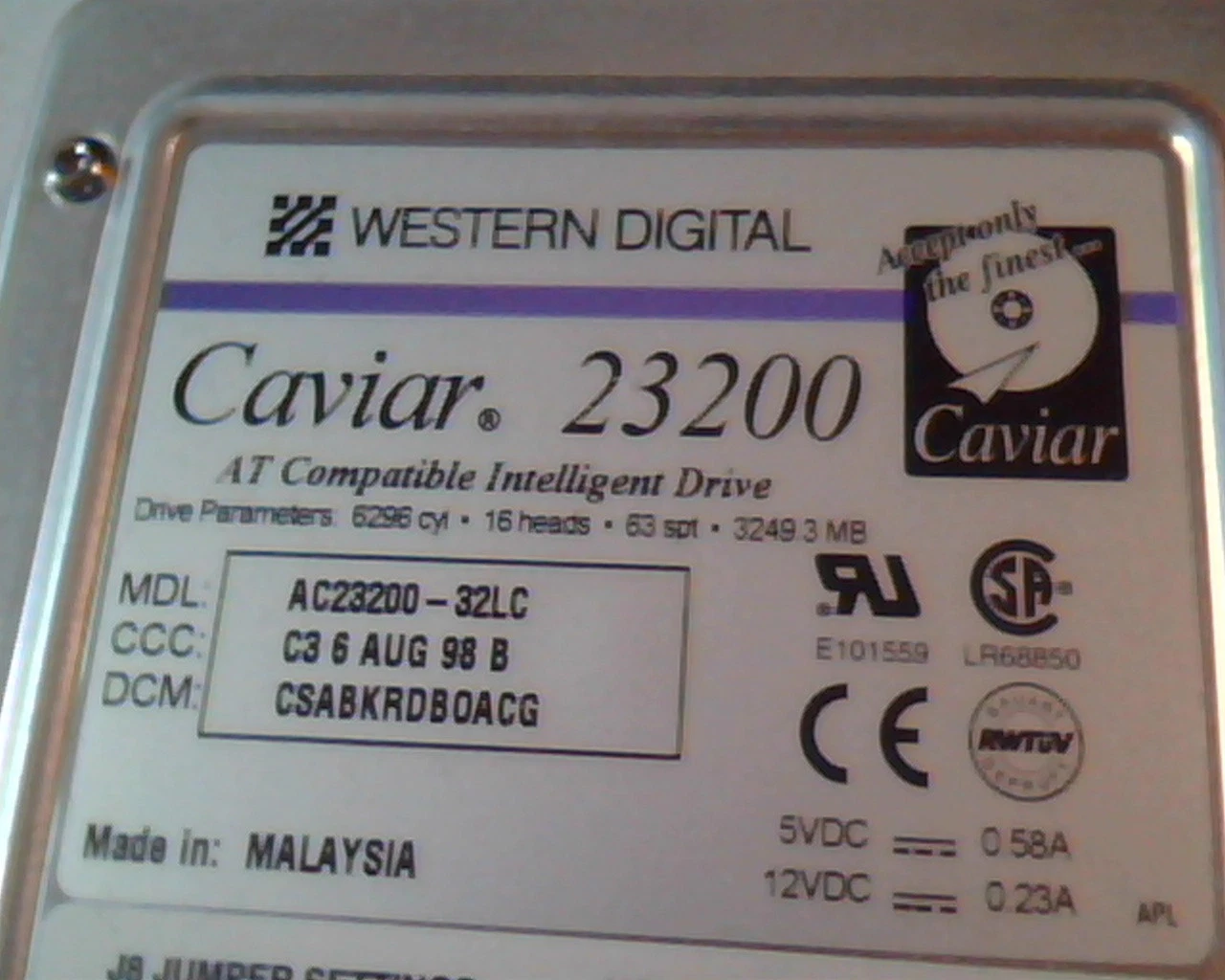 Hard Drive Disk IDE Western Digital Caviar 23200 AC23200-32LC CSABKRDBOACG AUG - image 2