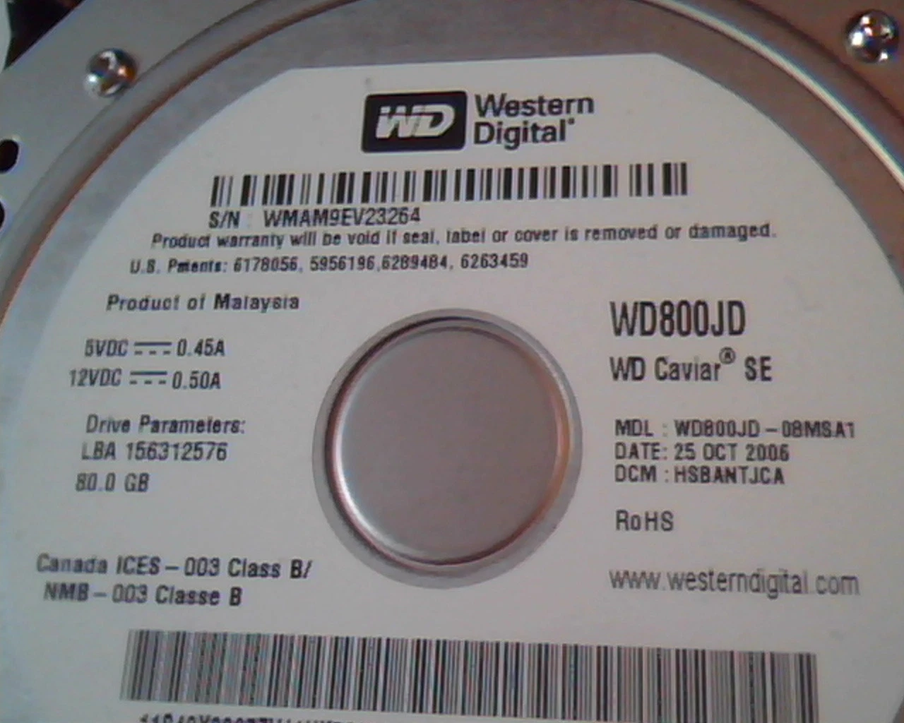 Hard Drive Disk SATA Western Digital WD800JD Caviar SE WD800JD-08MSA1 HSBANTJCA - image 2