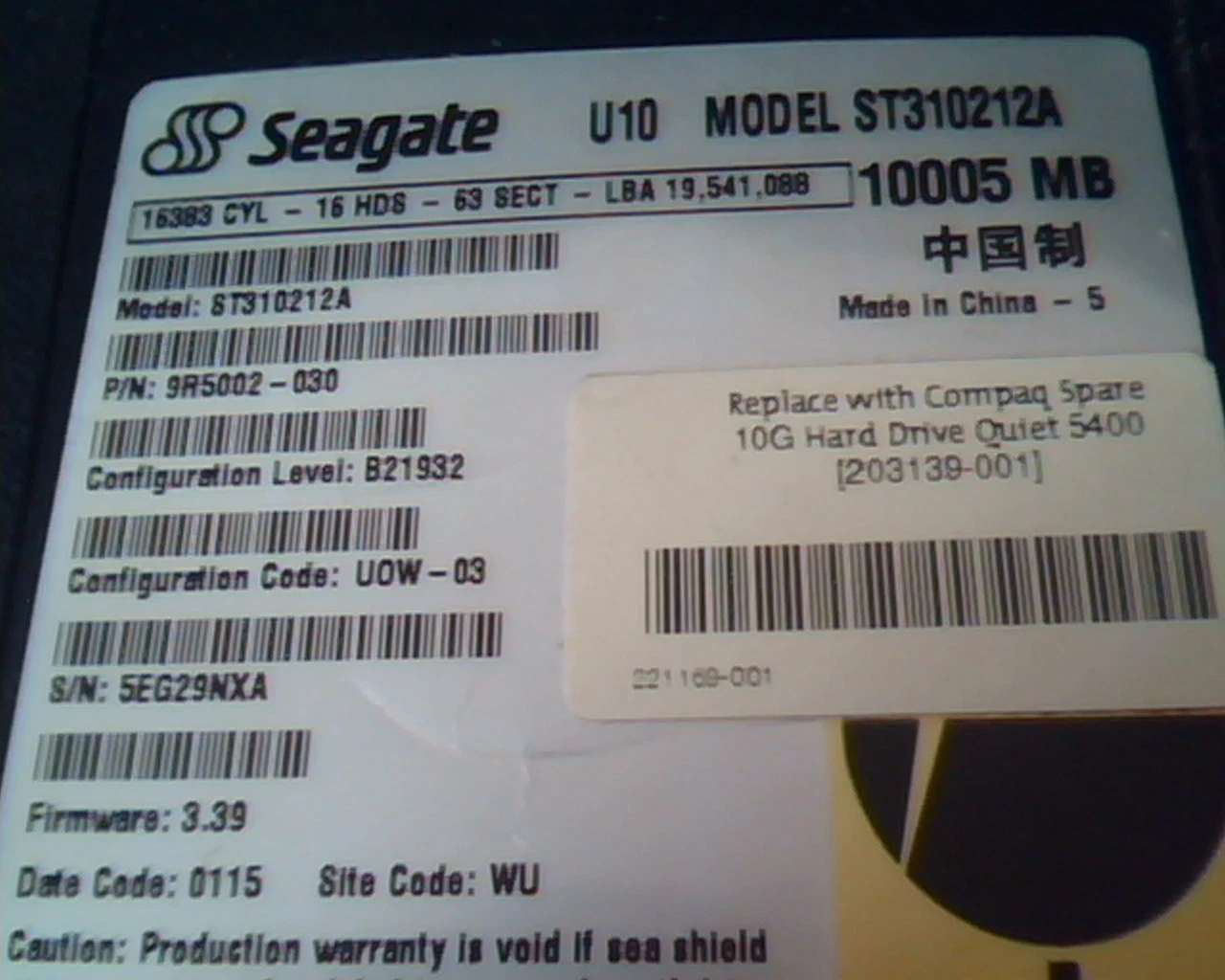 Hard Drive Disk IDE Seagate U10 ST310212A 9R5002-030 B21932 UOW-03 3.39 10005MB - image 2