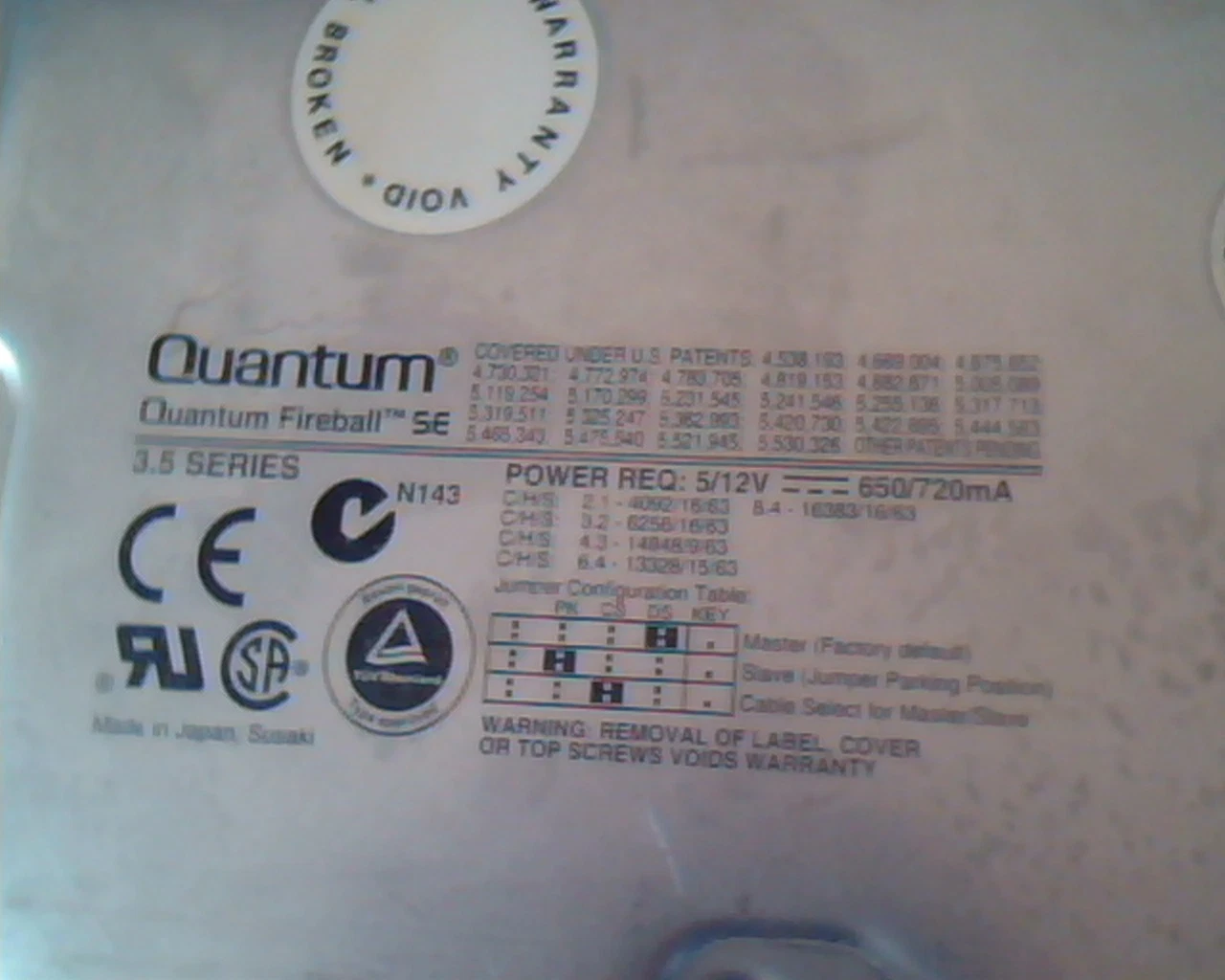 Hard Drive Disk IDE Quantum Fireball SE 6.4AT SE64A012 01-B ASEI 0C50 HDD - image 2