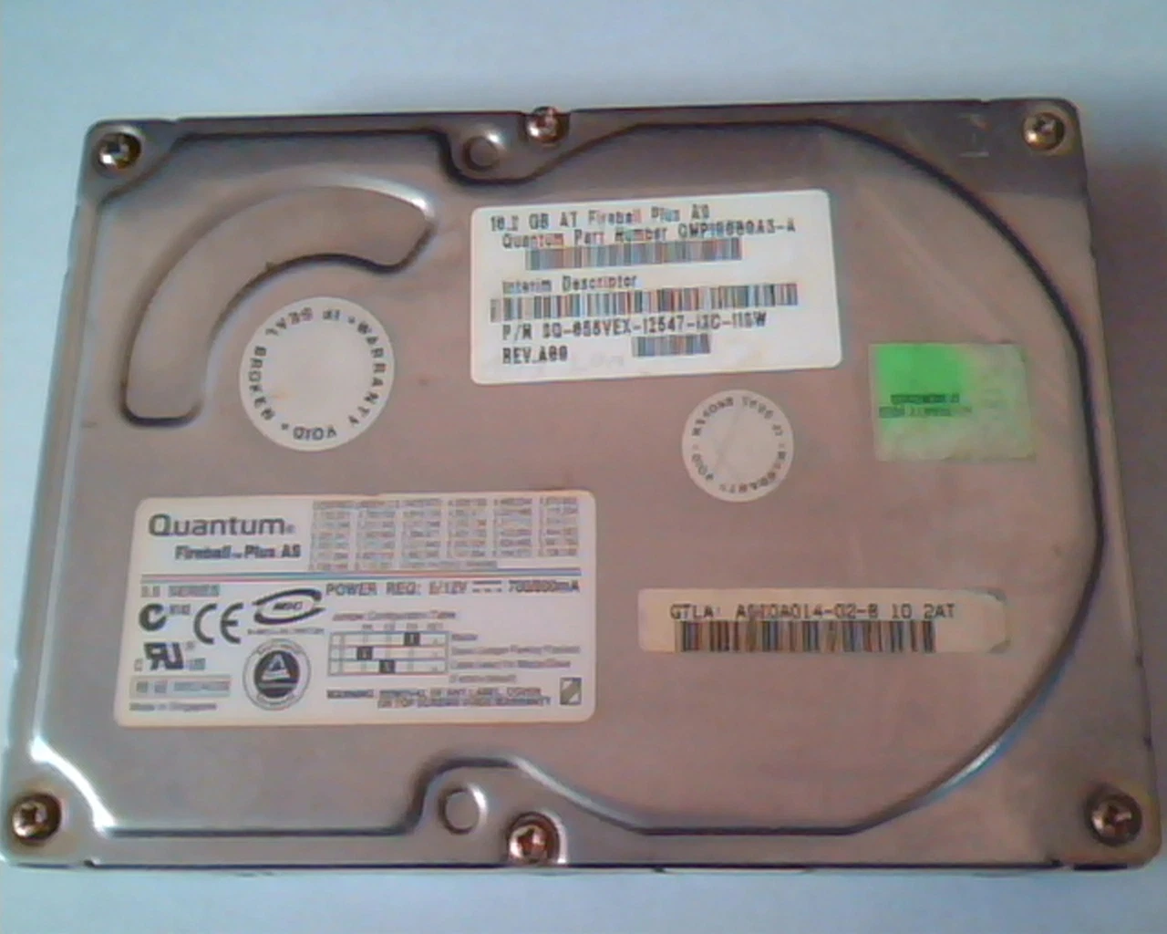 Hard Drive Disk IDE Quantum Fireball Plus AS 10.2GB QMP10000AS-A AS10A014-02-B
